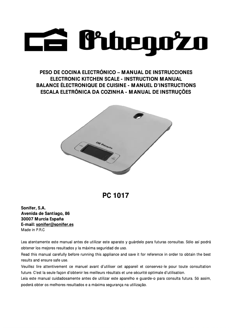 Page 1 de la notice Manuel utilisateur Orbegozo PC 1017