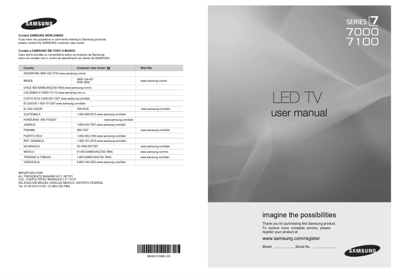 Page 1 de la notice Manuel utilisateur Samsung UN55B7000WF