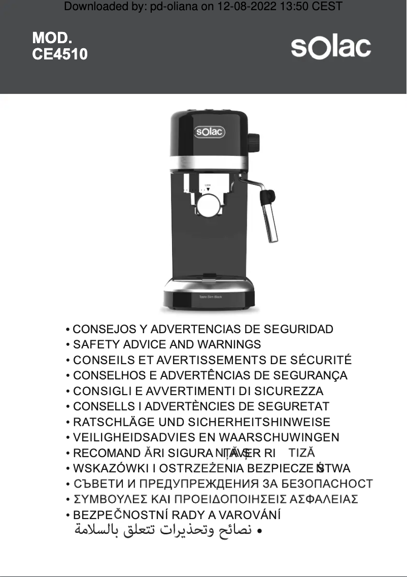 Page 1 de la notice Instructions de sécurité Solac Taste Slim Black CE4510