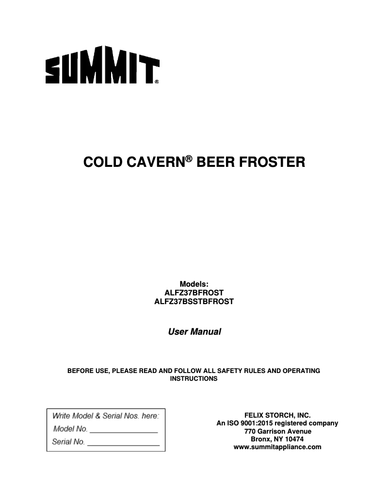 Page n°1 - Manuel utilisateur Summit ALFZ37BFROST