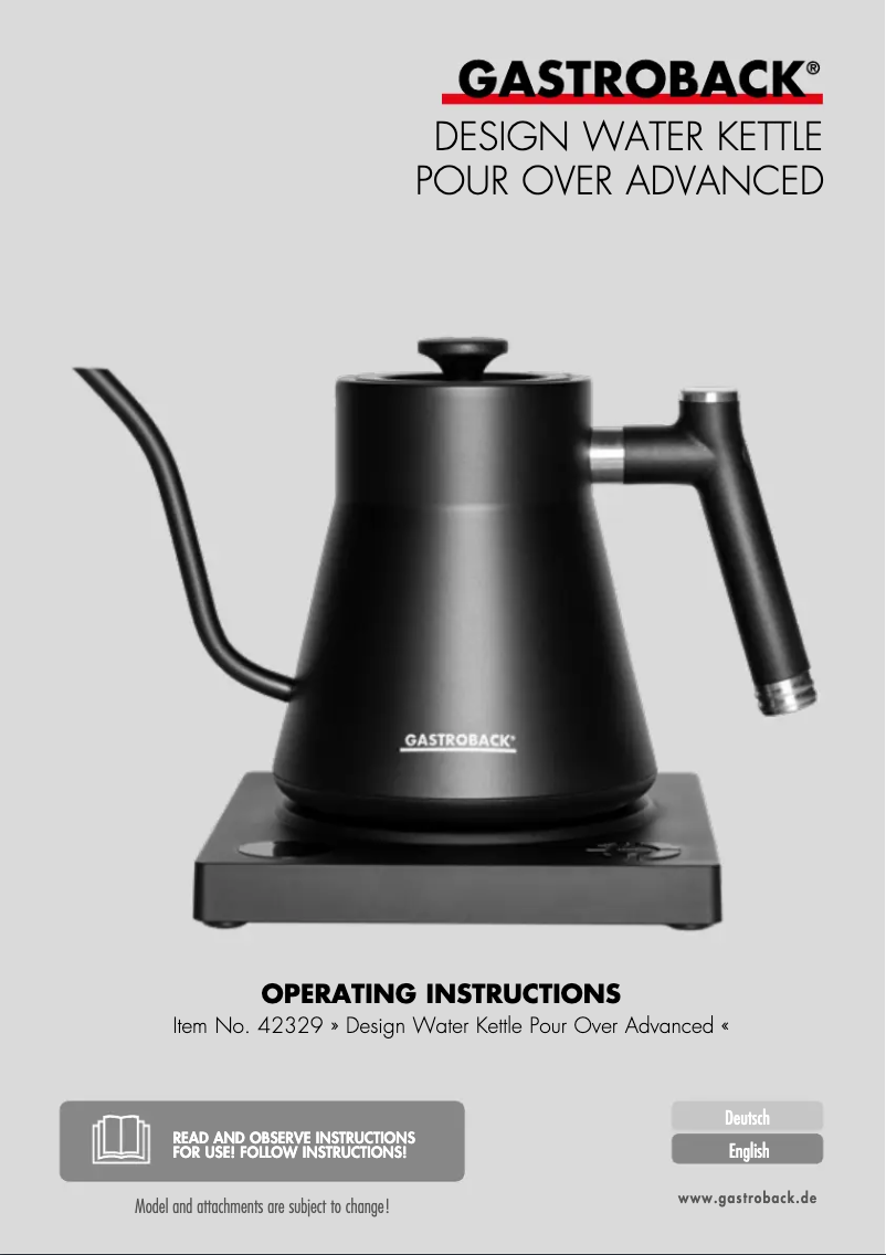 Page 1 de la notice Manuel utilisateur Gastroback Design Water Kettle Pour Over Advanced 42329