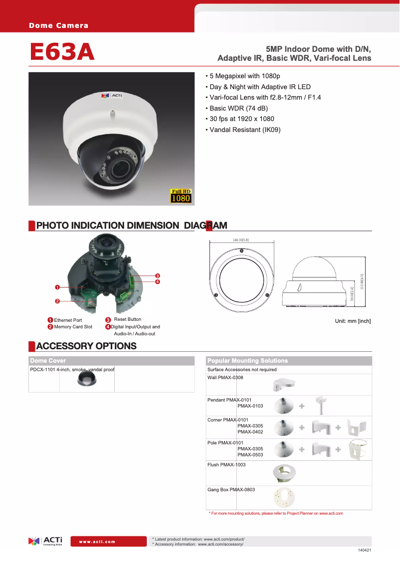 Page 1 de la notice Brochure ACTi E63