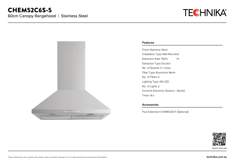 Página 1 del manual Ficha técnica Technika CHEM52C6S-5