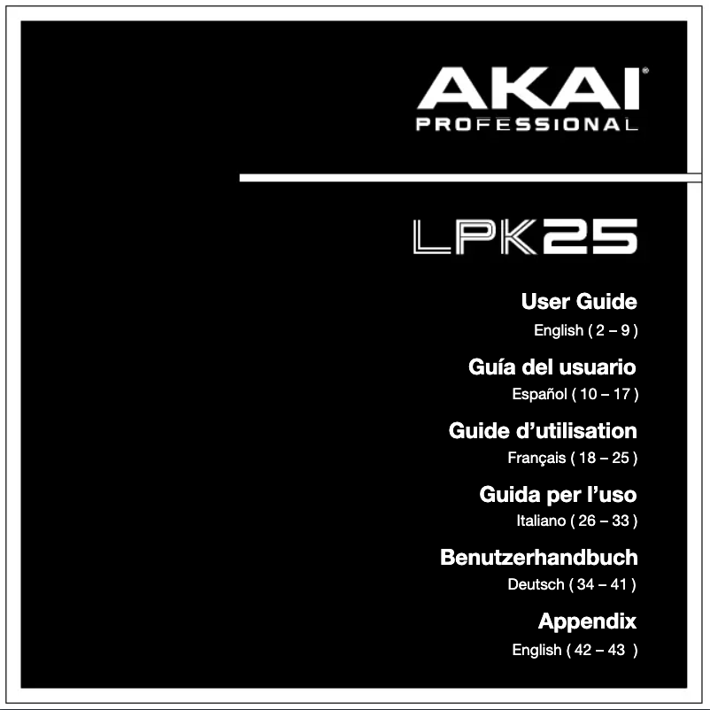 Page 1 de la notice Manuel utilisateur AKAI LPK25 Mk2