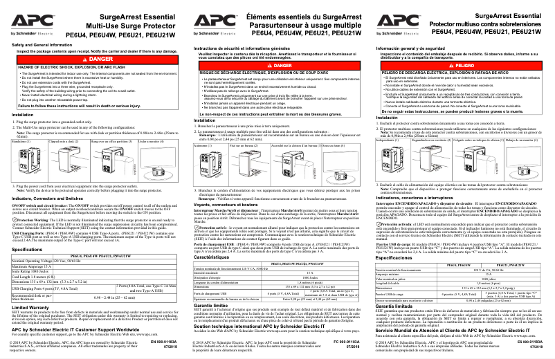 Page n°1 - Manuel utilisateur APC SurgeArrest Essential PE6U4