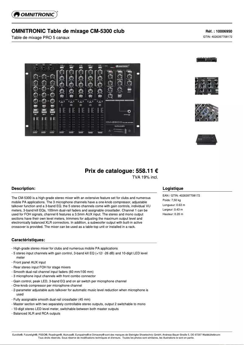 Page n°1 - Fiche technique Omnitronic CM-5300