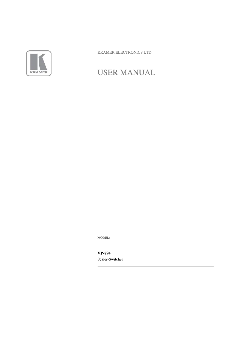 Page n°1 - Manuel utilisateur Kramer VP-794