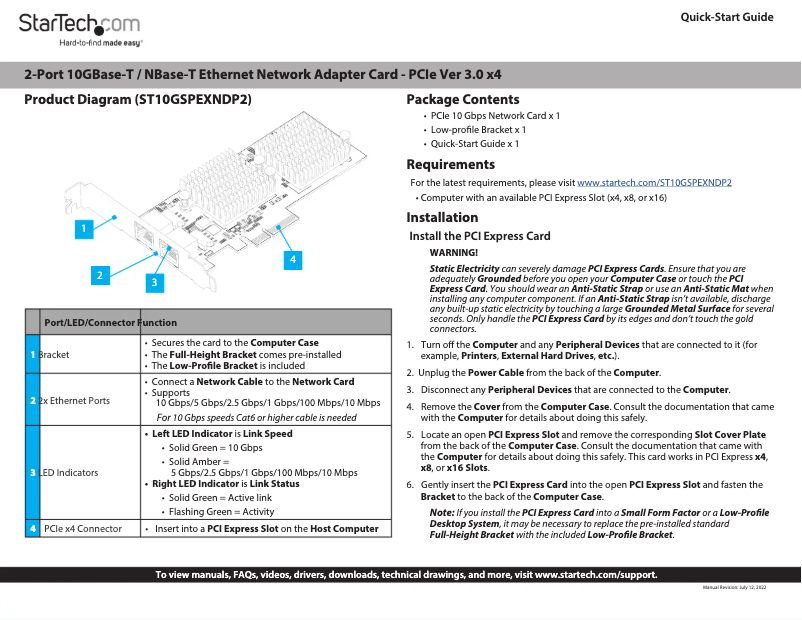Page 1 de la notice Manuel utilisateur StarTech.com ST10GSPEXNDP2
