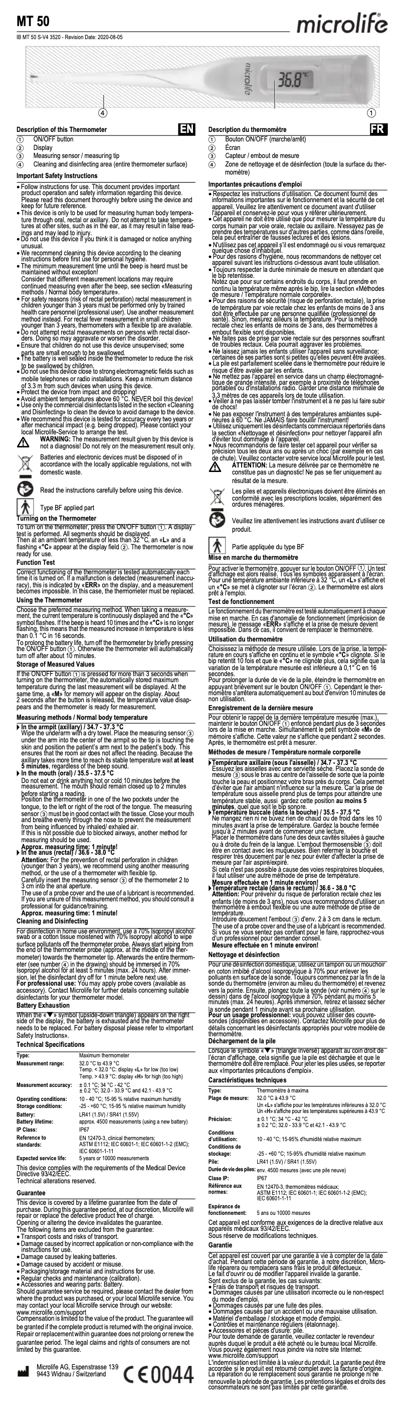 Página 1 del manual Manual de usuario Microlife MT 50