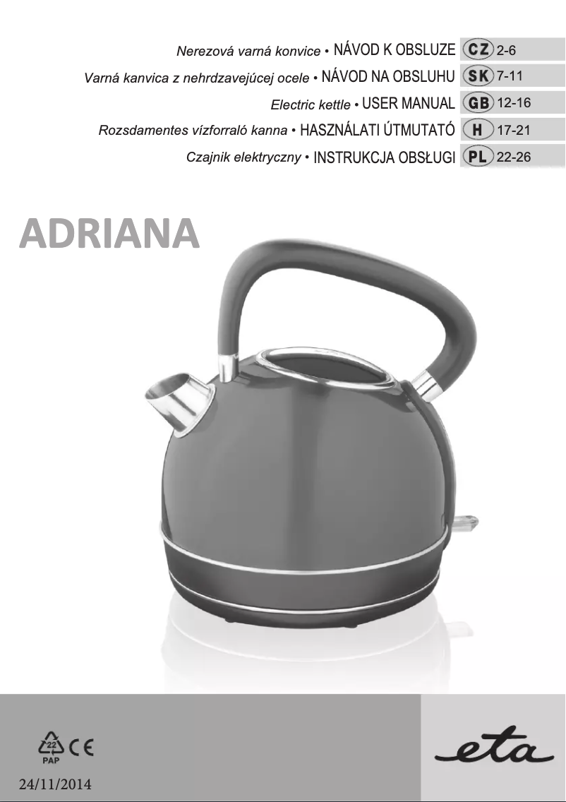 Page n°1 - Manuel utilisateur Eta Adriana