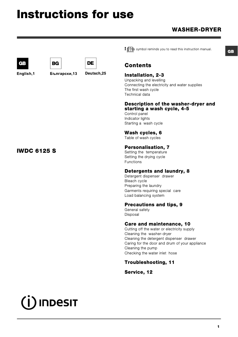 Página 1 del manual Manual de usuario Indesit IWDC 6125 S (EU)