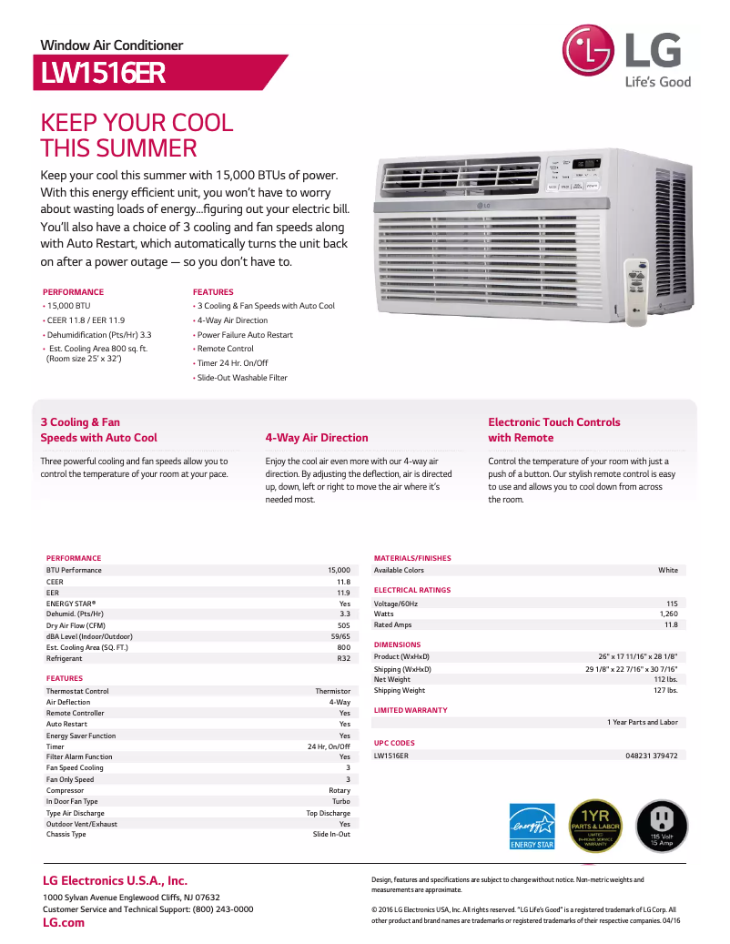 Image de la première page du manuel de l'appareil LW1516ER