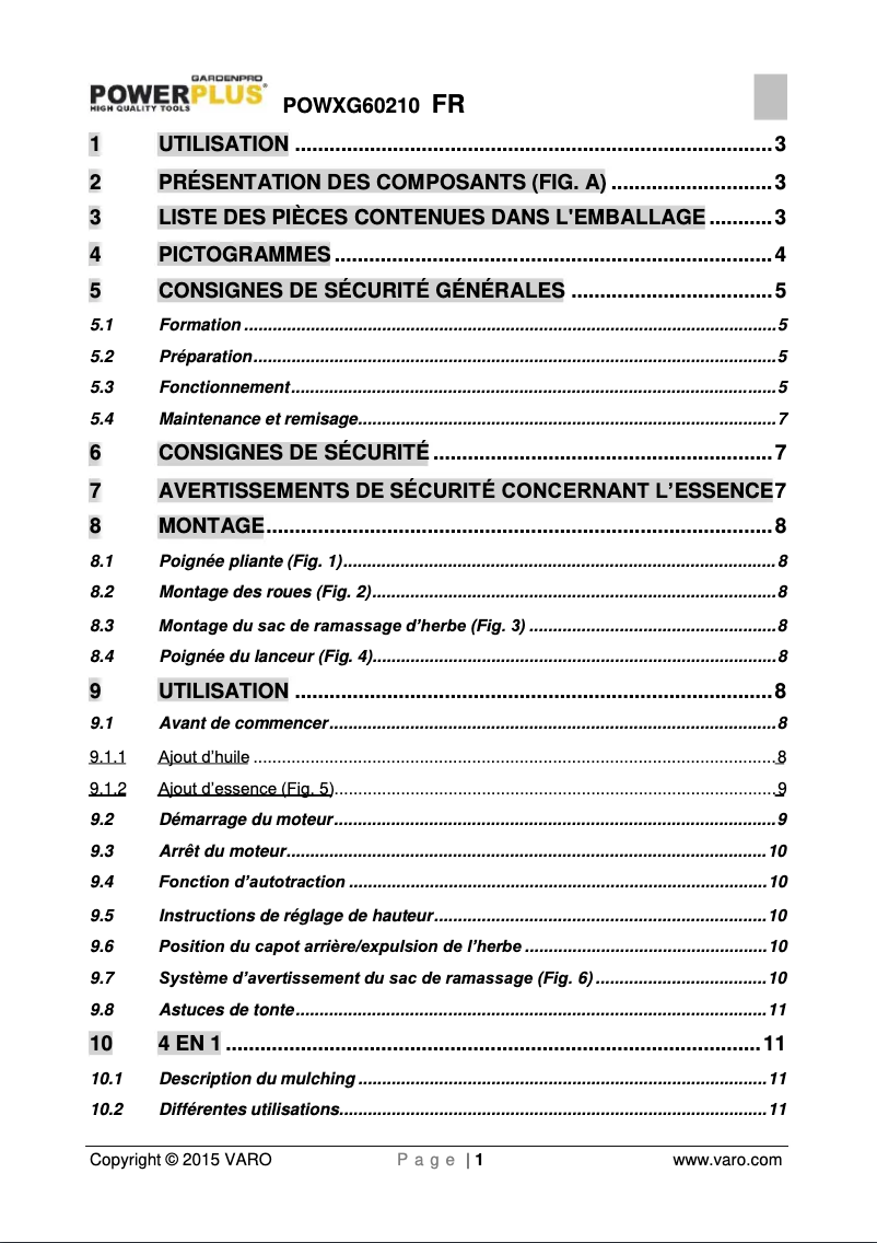 Page 1 de la notice Manuel utilisateur PowerPlus POWXG60210