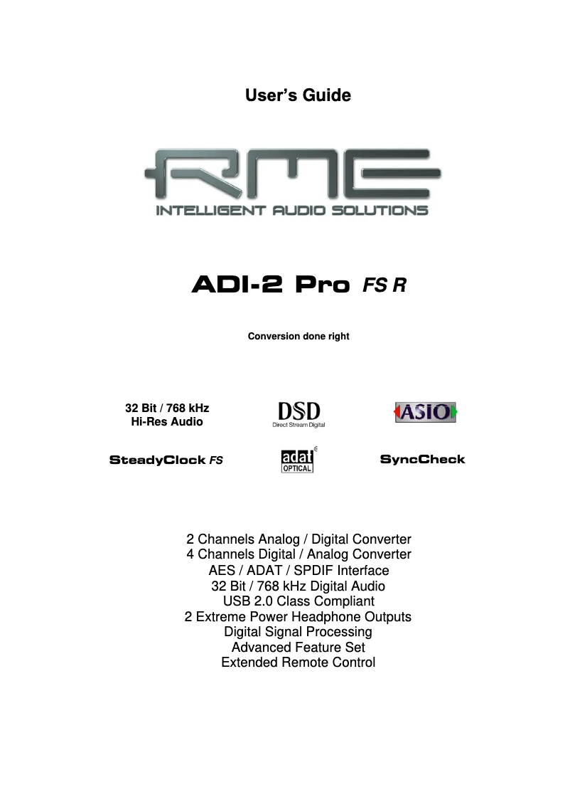 Image de la première page du manuel de l'appareil ADI-2 Pro FS R