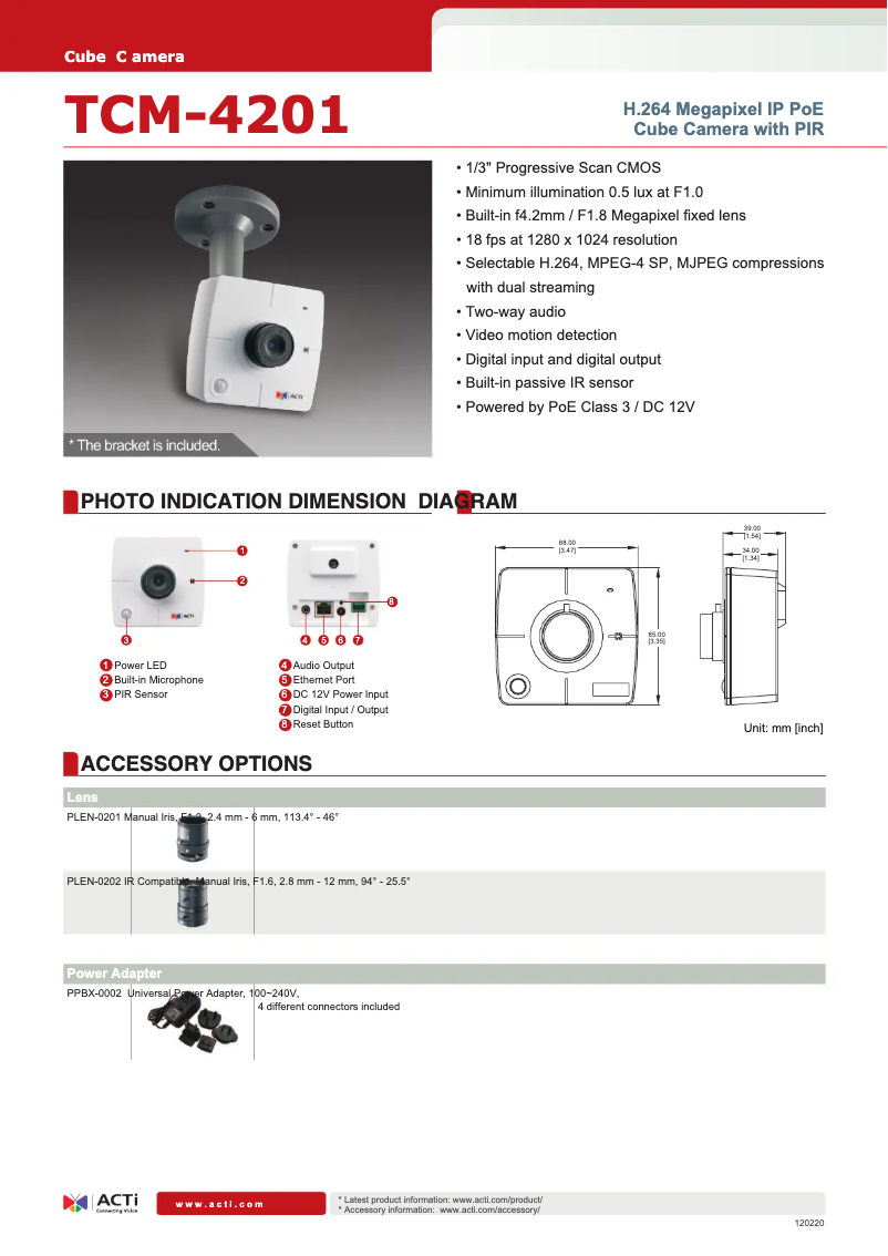 Page 1 de la notice Fiche technique ACTi TCM-4201