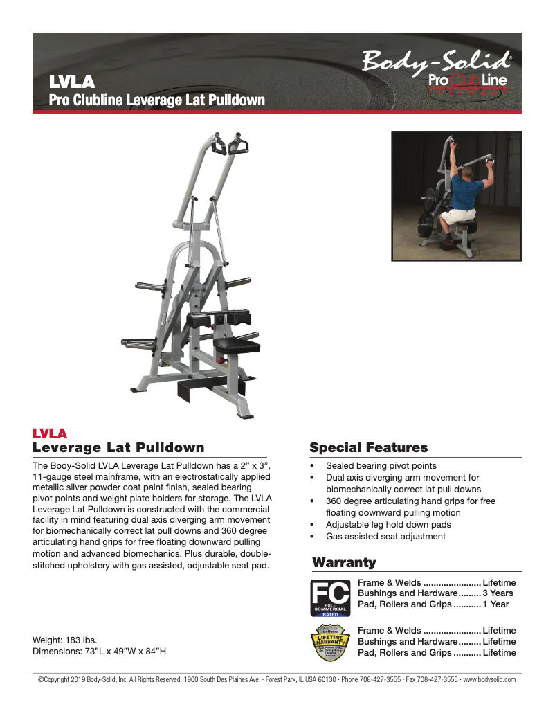 Page n°1 - Fiche technique Body-Solid LVLA