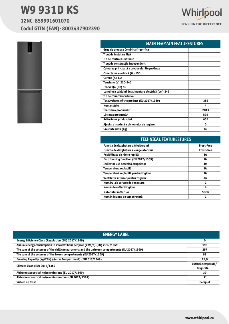 Image de la première page du manuel de l'appareil W9 931D KS