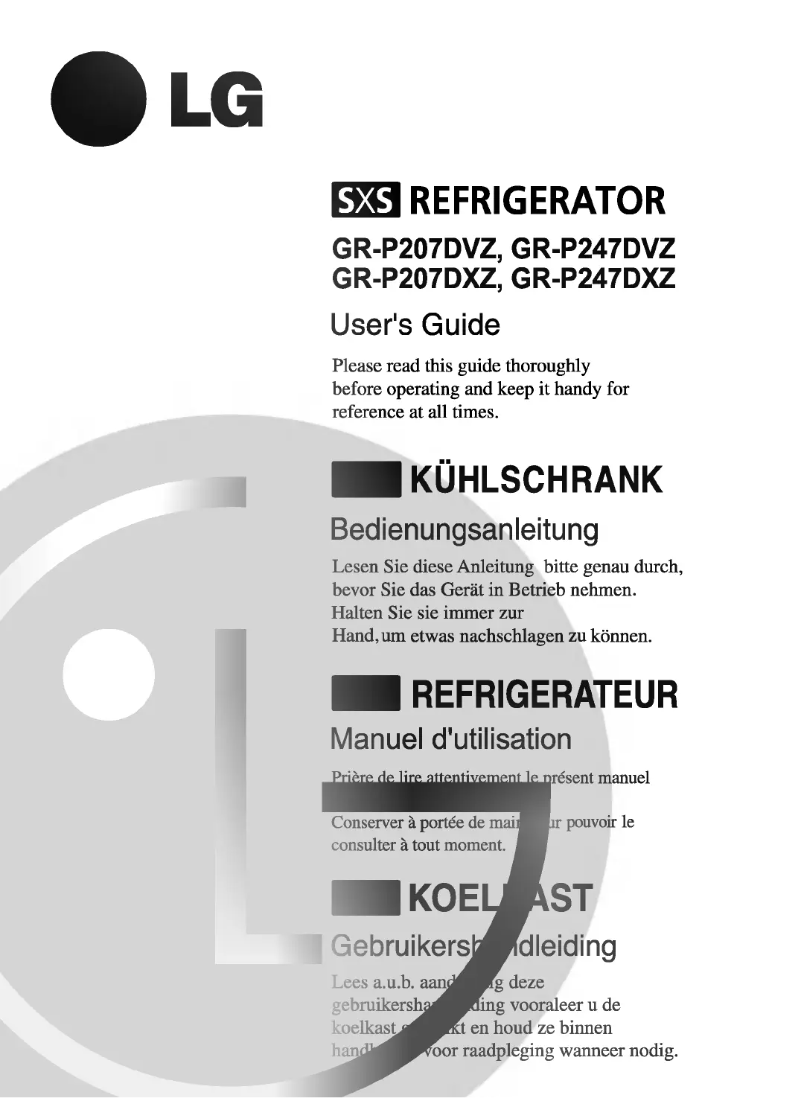 Page 1 de la notice Manuel utilisateur LG GR-P207DVZ