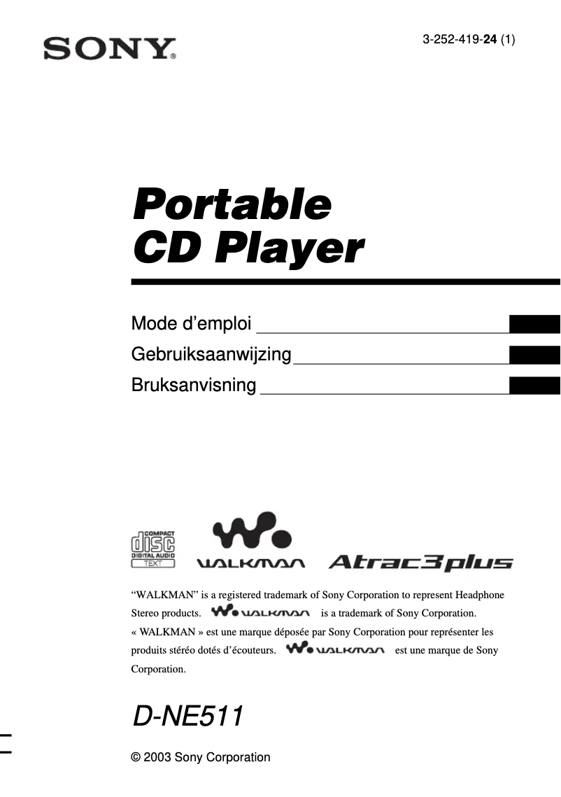 Page n°1 - Manuel utilisateur Sony D-NE511