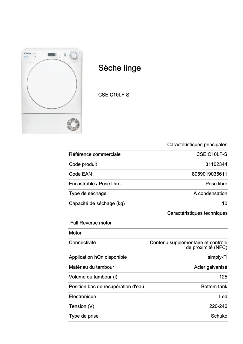 Image de la première page du manuel de l'appareil CSE C10LF-S