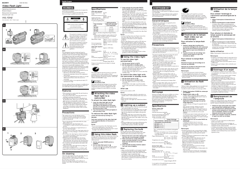 Page 1 de la notice Manuel utilisateur Sony HVL-FDH2