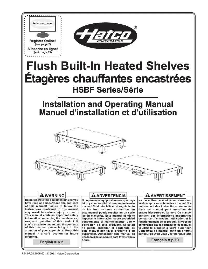 Page 1 de la notice Manuel utilisateur Hatco HSBF-GL-4818