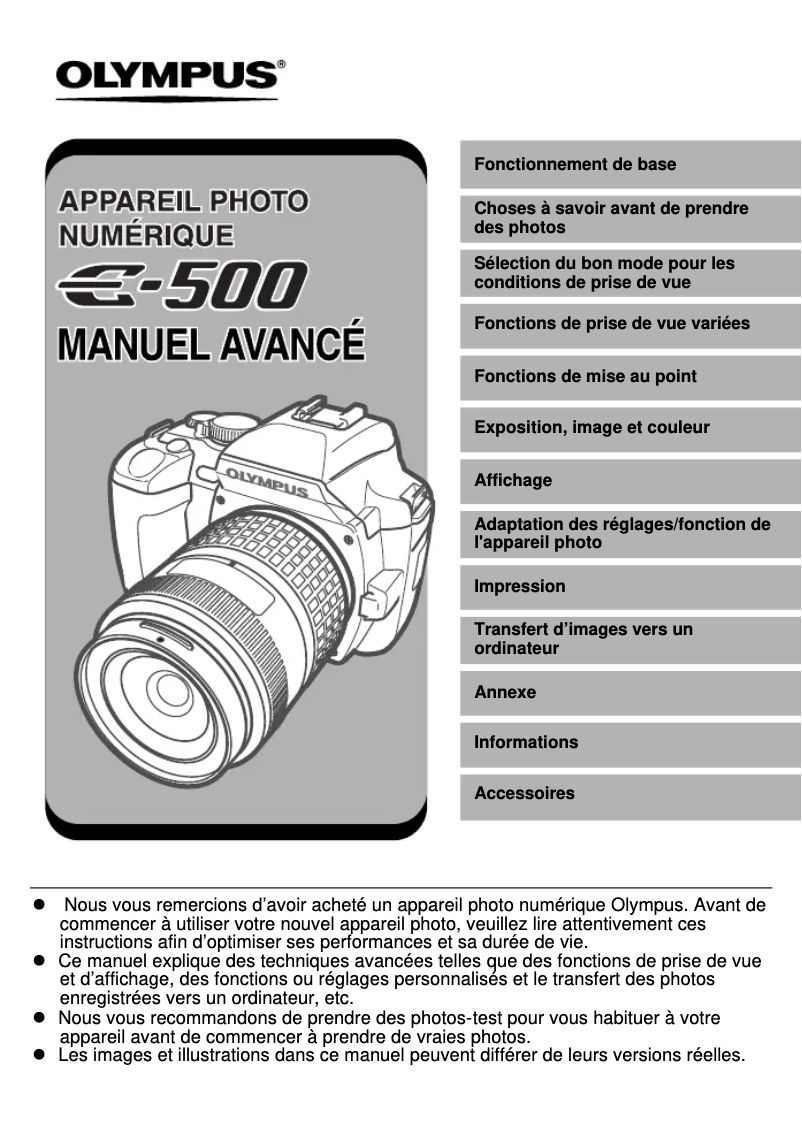 Page n°1 - Manuel utilisateur Olympus E-500