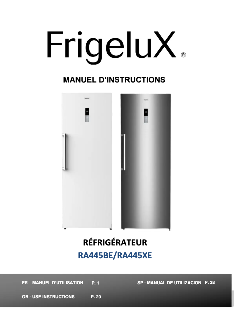 Page n°1 - Manuel utilisateur FrigeluX RA445BE