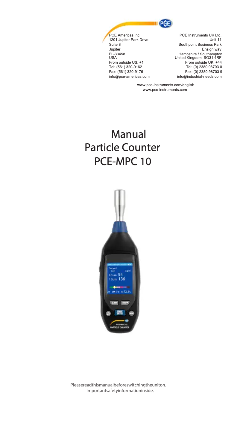Image de la première page du manuel de l'appareil PCE-MPC 10