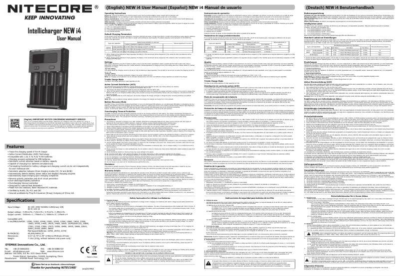 Page 1 de la notice Manuel utilisateur Nitecore NEW i4