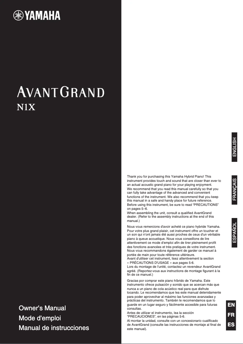 Image de la première page du manuel de l'appareil AvantGrand N1X