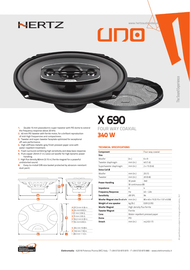 Page 1 de la notice Fiche technique Hertz Uno X 690
