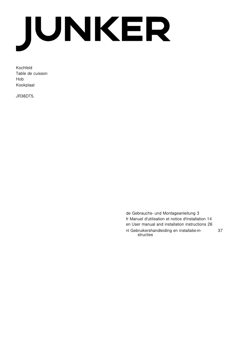 Page 1 de la notice Manuel utilisateur Junker JR36DT54
