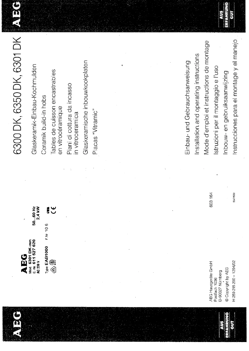 Page 1 de la notice Manuel utilisateur AEG-Electrolux 6301DK