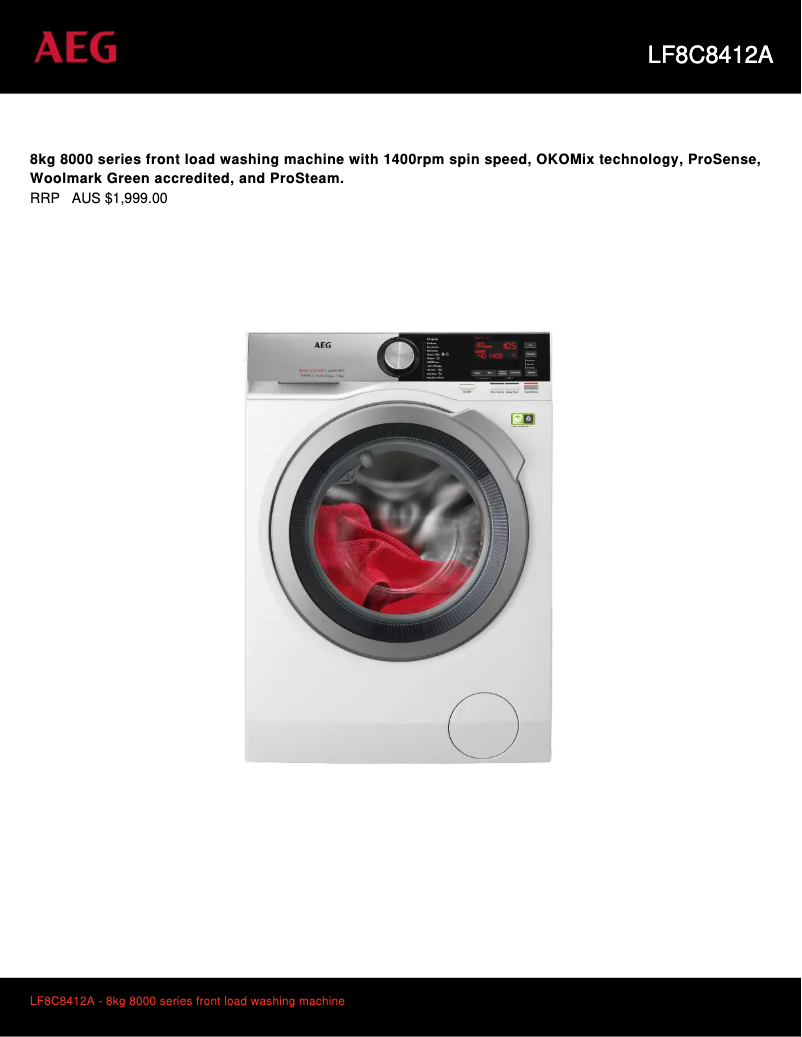 Page n°1 - Fiche technique AEG LF8C8412A
