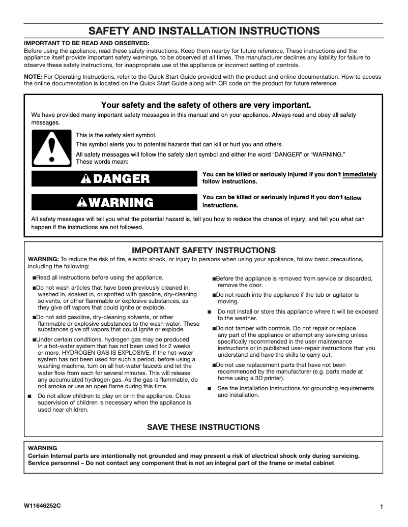 Page n°1 - Instructions de sécurité Maytag MVW4505MW