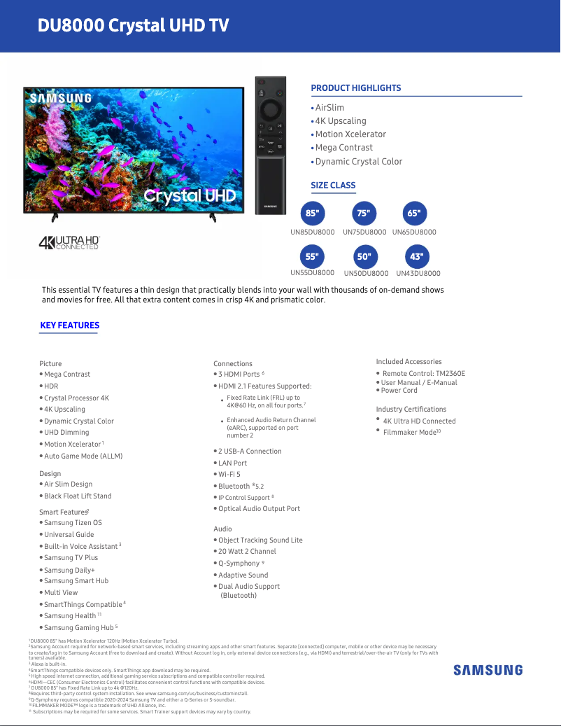 Image de la première page du manuel de l'appareil UN85DU8000F