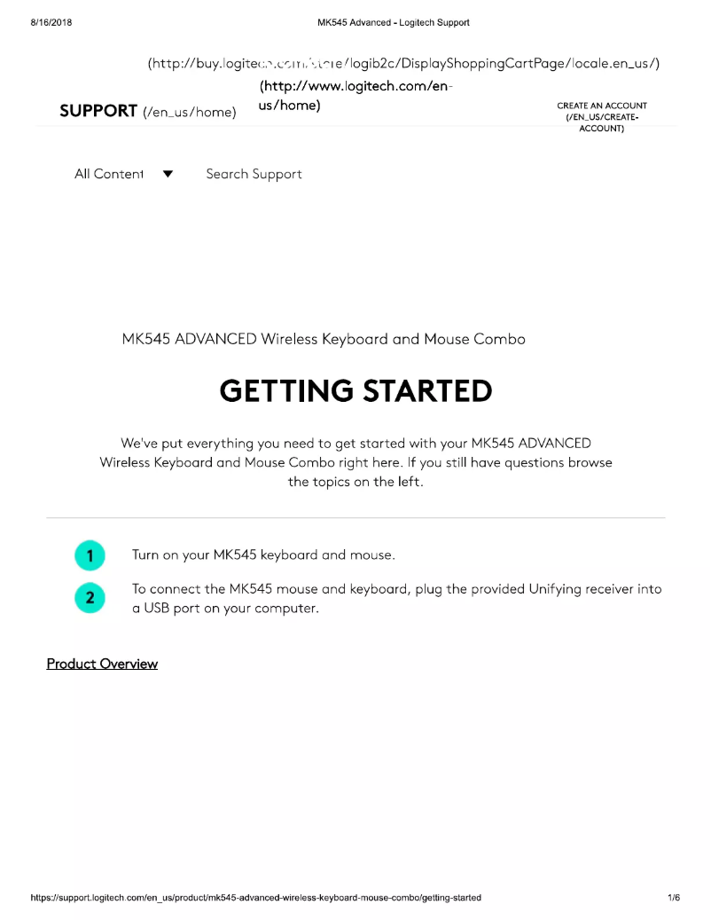 Page 1 de la notice Manuel utilisateur Logitech MK535