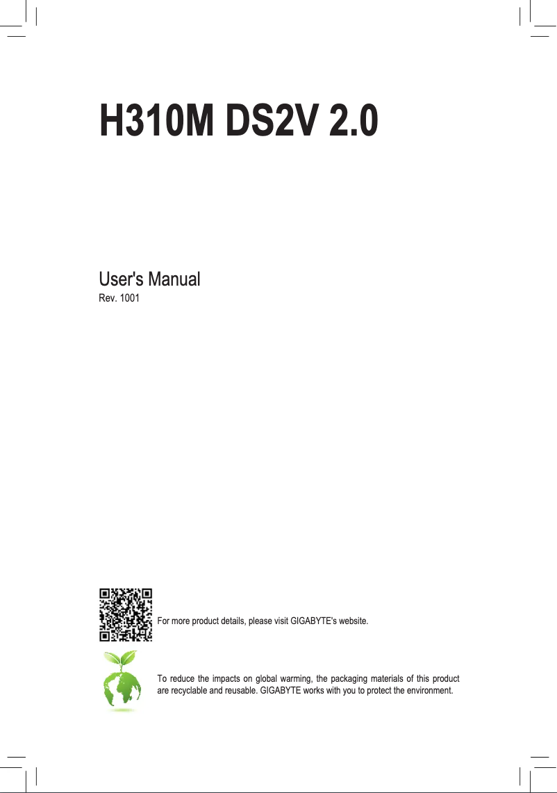 Page n°1 - Manuel utilisateur Gigabyte H310M DS2V 2.0