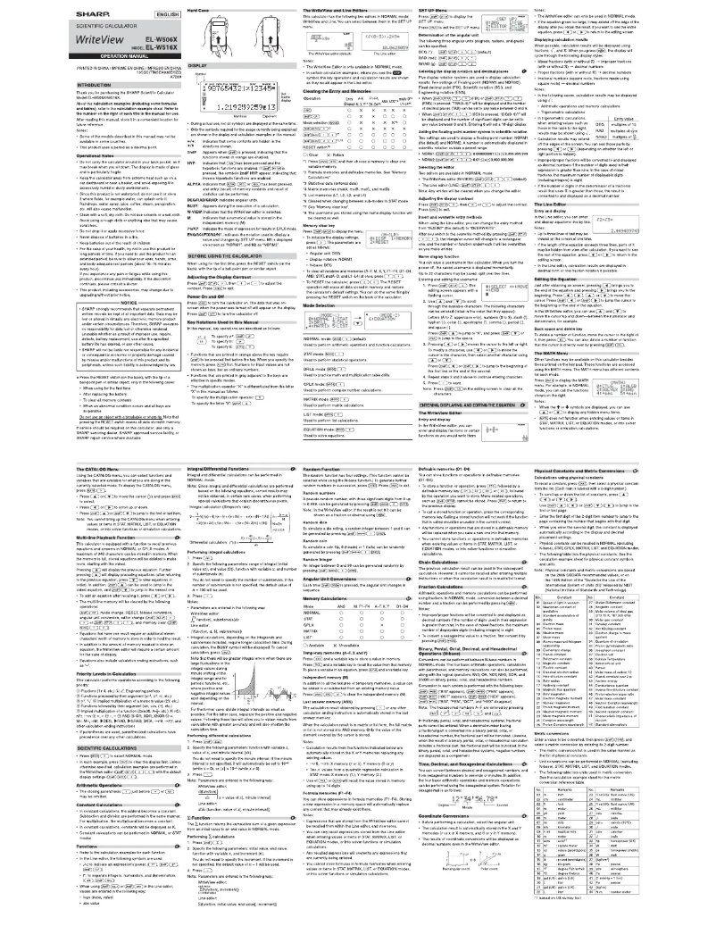 Page n°1 - Manuel utilisateur Sharp EL-W506X