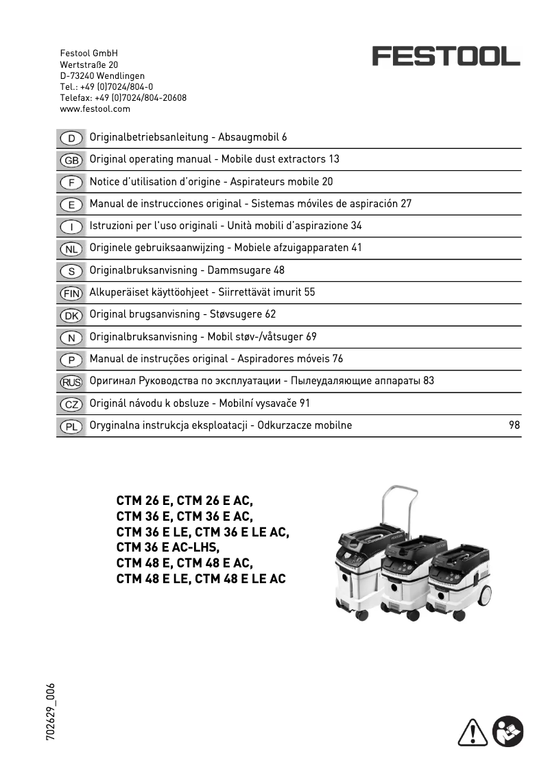 Page 1 de la notice Manuel utilisateur Festool CTM 36 LE