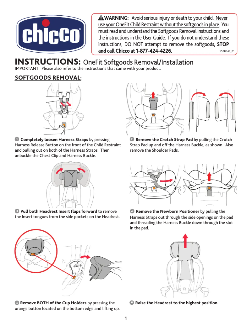 Page 1 de la notice Manuel utilisateur Chicco OneFit Softgoods Removal