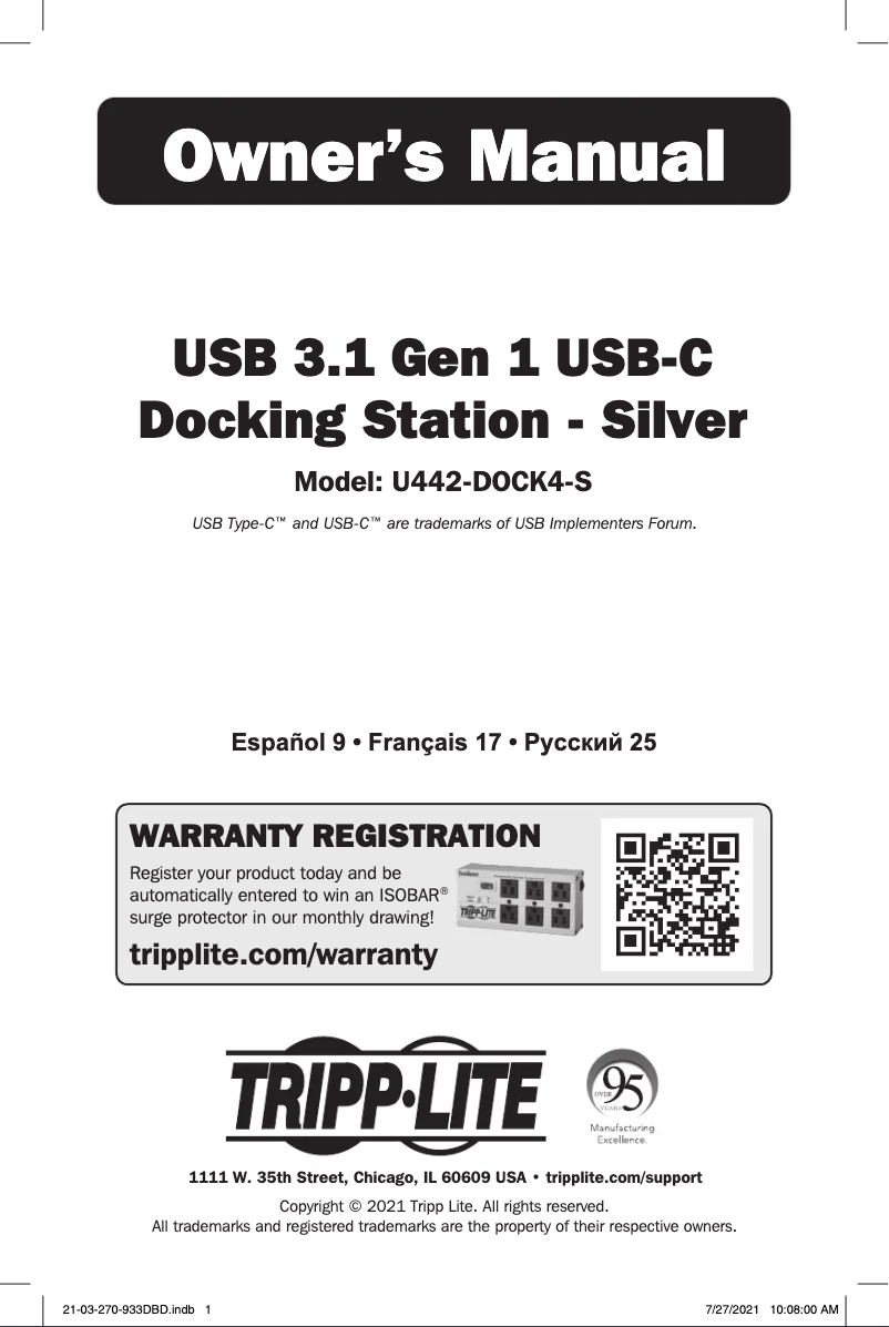 Page n°1 - Manuel utilisateur Tripp Lite U442-DOCK4-S