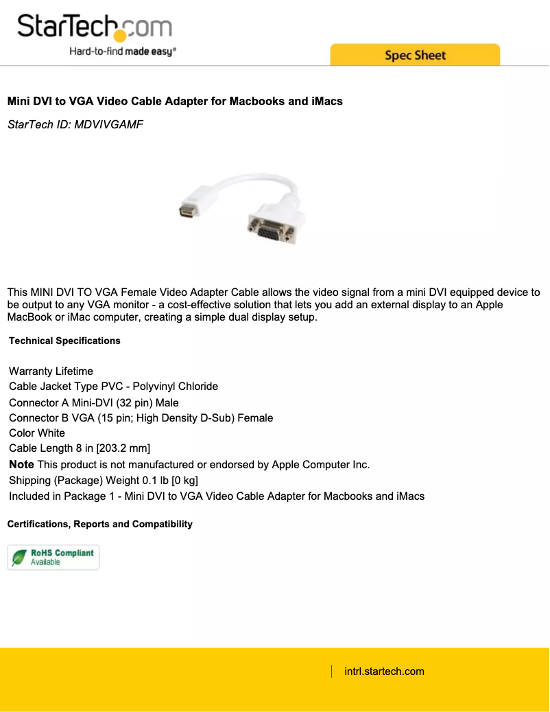 Page 1 de la notice Manuel utilisateur StarTech.com MDVIVGAMF