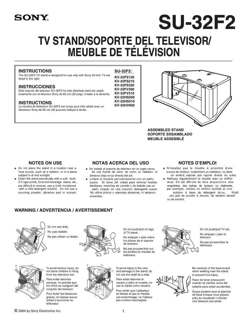 Page 1 de la notice Manuel utilisateur Sony KV-32HS510