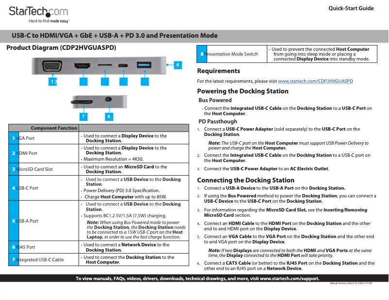 Page 1 de la notice Manuel utilisateur StarTech.com CDP2HVGUASPD