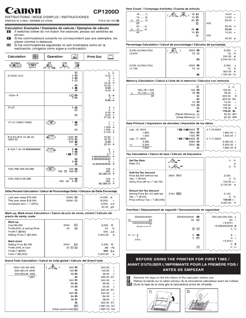 Page 1 de la notice Manuel utilisateur Canon CP1200D