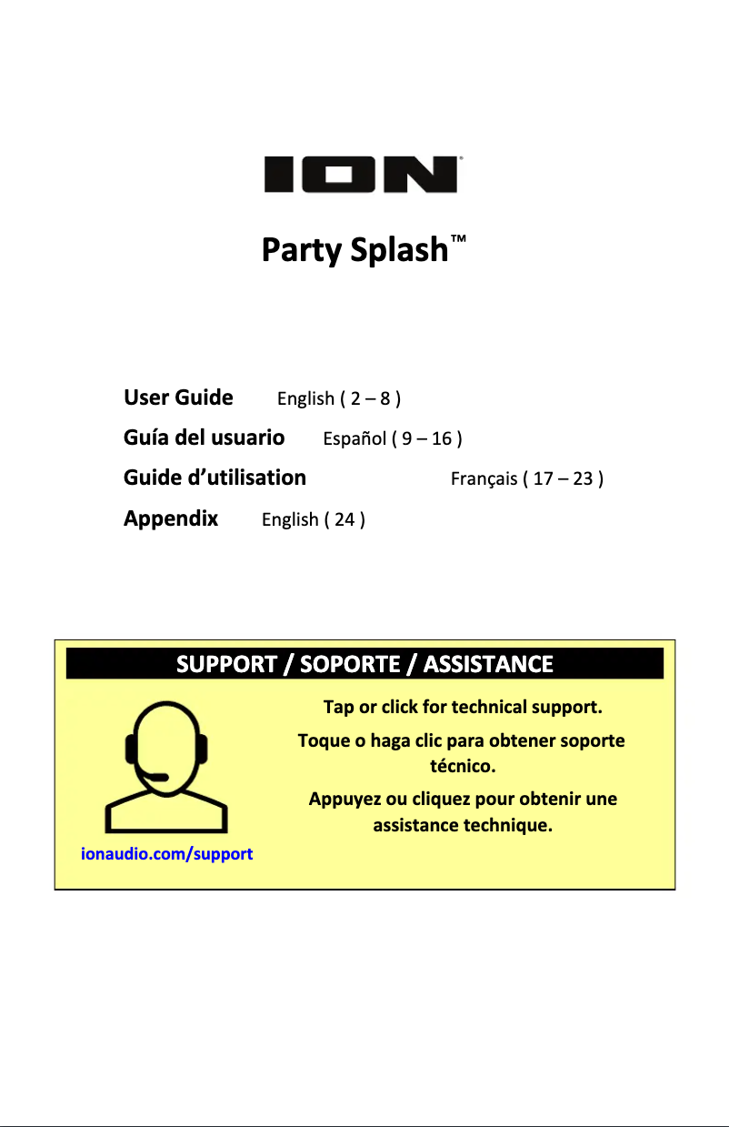 Page n°1 - Manuel utilisateur ION Party Splash