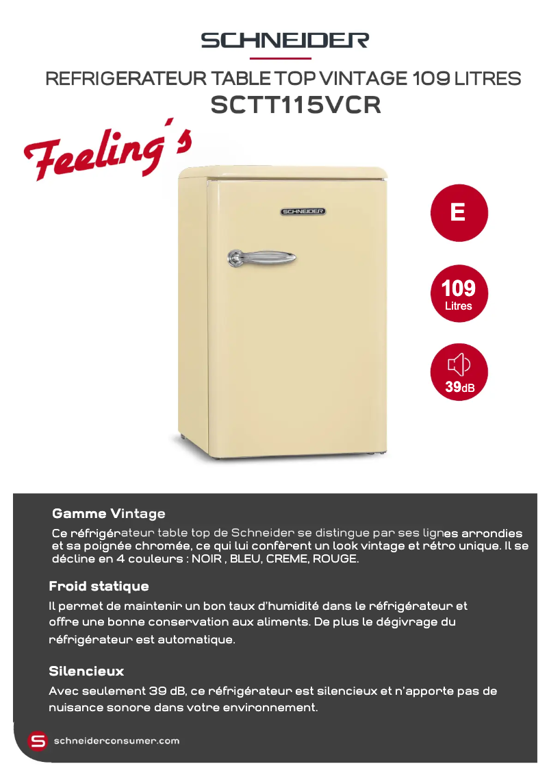 Page 1 de la notice Fiche technique Schneider SCTT115VCR