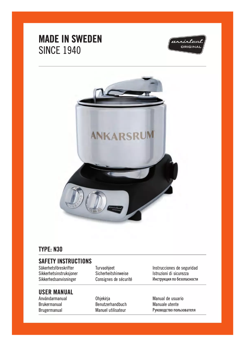 Page n°1 - Manuel utilisateur Ankarsrum AKM6290b